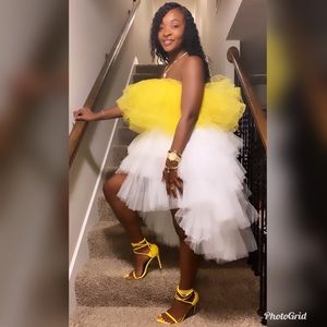 Yellow and white skirt and top tulle set